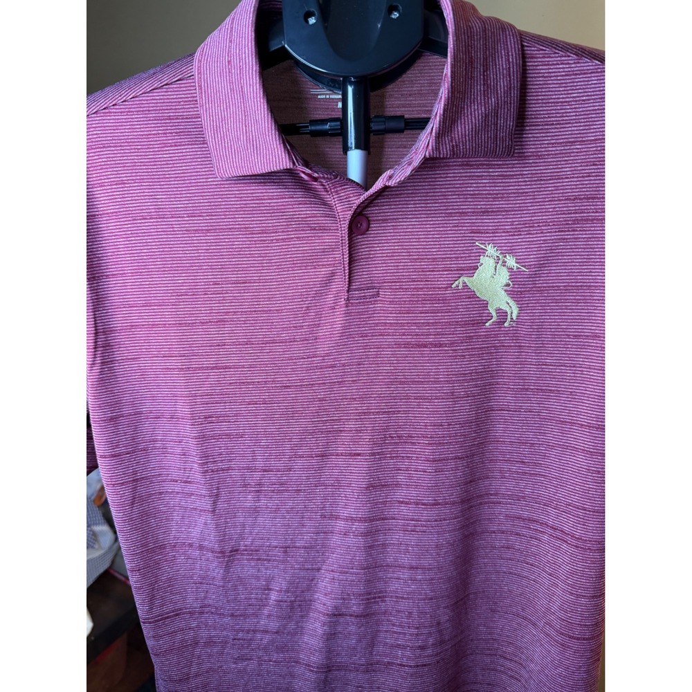Columbia Mens Maroon Micro Stripe Polo Shirt Short Sleeve Gold Pegasus Logo L